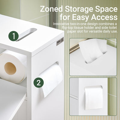 SoBuy BZR31-W, Slim Bathroom Cabinet on Wheels – Narrow Bathroom Storage Uint– Storage Cupboard for Small Space, Toilet Paper Holder with Sliding Doors and Flap, 52 x 68 x 17 cm, White