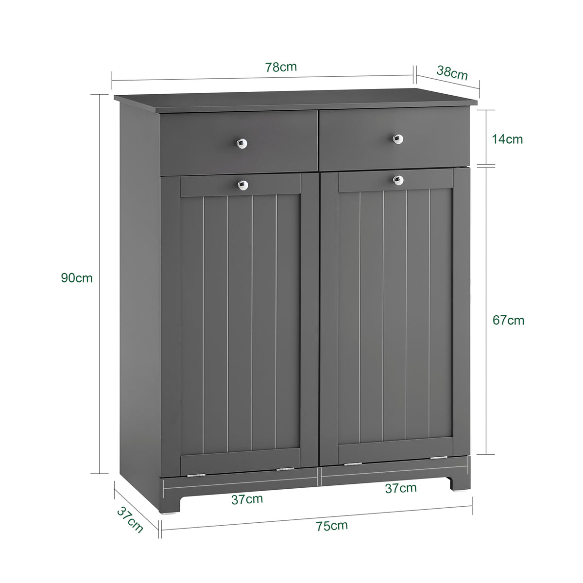 SoBuy BZR33-II-DG, Bathroom Cabinet with Laundry Baskets - Bathroom Storage Unit with 2 Drawers and 2 Removable Baskets, Laundry Cabinet for Towel Storage in MDF Grey, W78 x D38 x H90cm