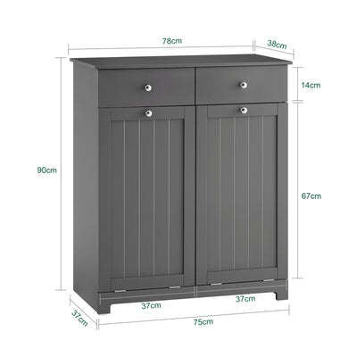 SoBuy BZR33-II-DG, Bathroom Cabinet with Laundry Baskets - Bathroom Storage Unit with 2 Drawers and 2 Removable Baskets, Laundry Cabinet for Towel Storage in MDF Grey, W78 x D38 x H90cm