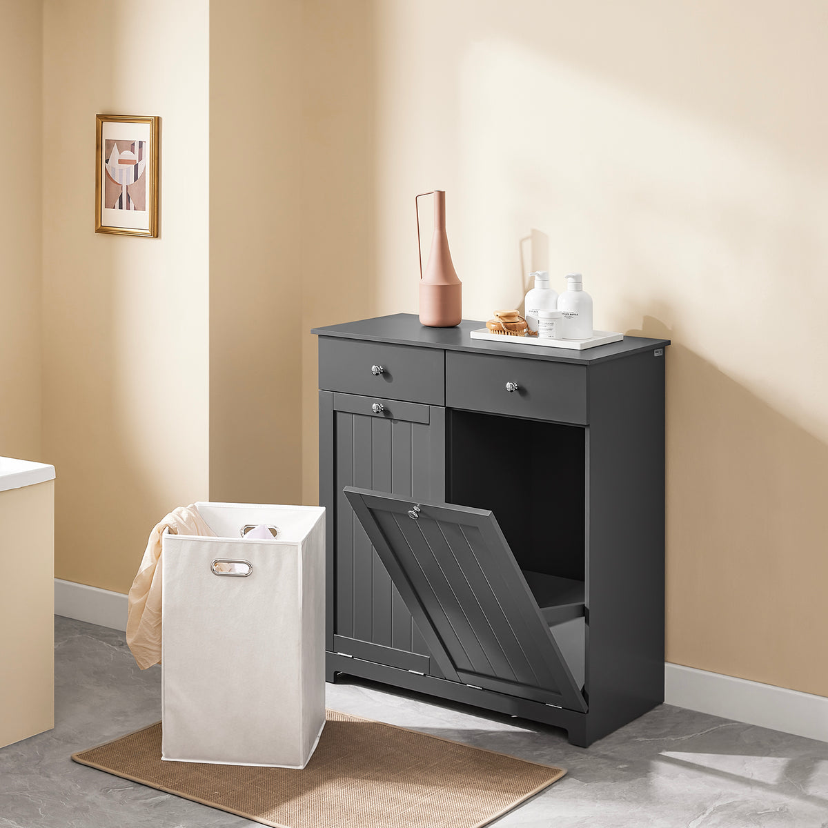 SoBuy BZR33-II-DG, Bathroom Cabinet with Laundry Baskets - Bathroom Storage Unit with 2 Drawers and 2 Removable Baskets, Laundry Cabinet for Towel Storage in MDF Grey, W78 x D38 x H90cm