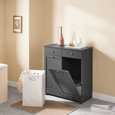 SoBuy BZR33-II-DG, Bathroom Cabinet with Laundry Baskets - Bathroom Storage Unit with 2 Drawers and 2 Removable Baskets, Laundry Cabinet for Towel Storage in MDF Grey, W78 x D38 x H90cm