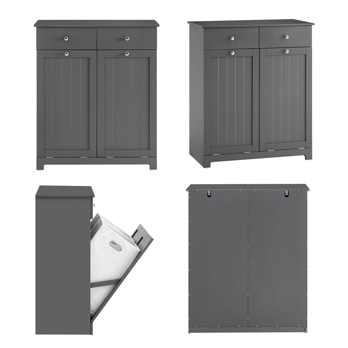 SoBuy BZR33-II-DG, Bathroom Cabinet with Laundry Baskets - Bathroom Storage Unit with 2 Drawers and 2 Removable Baskets, Laundry Cabinet for Towel Storage in MDF Grey, W78 x D38 x H90cm