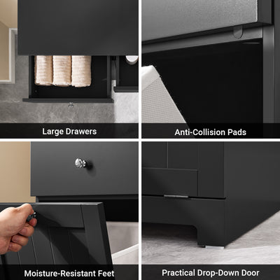 SoBuy BZR33-II-SCH, 2 Drawers 2 Doors Laundry Cabinet Laundry Chest with Laundry Baskets, Black, 78×38×90 cm