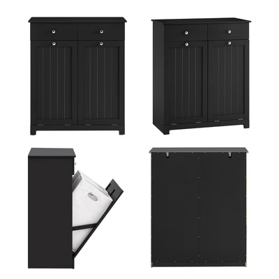 SoBuy BZR33-II-SCH, 2 Drawers 2 Doors Laundry Cabinet Laundry Chest with Laundry Baskets, Black, 78×38×90 cm