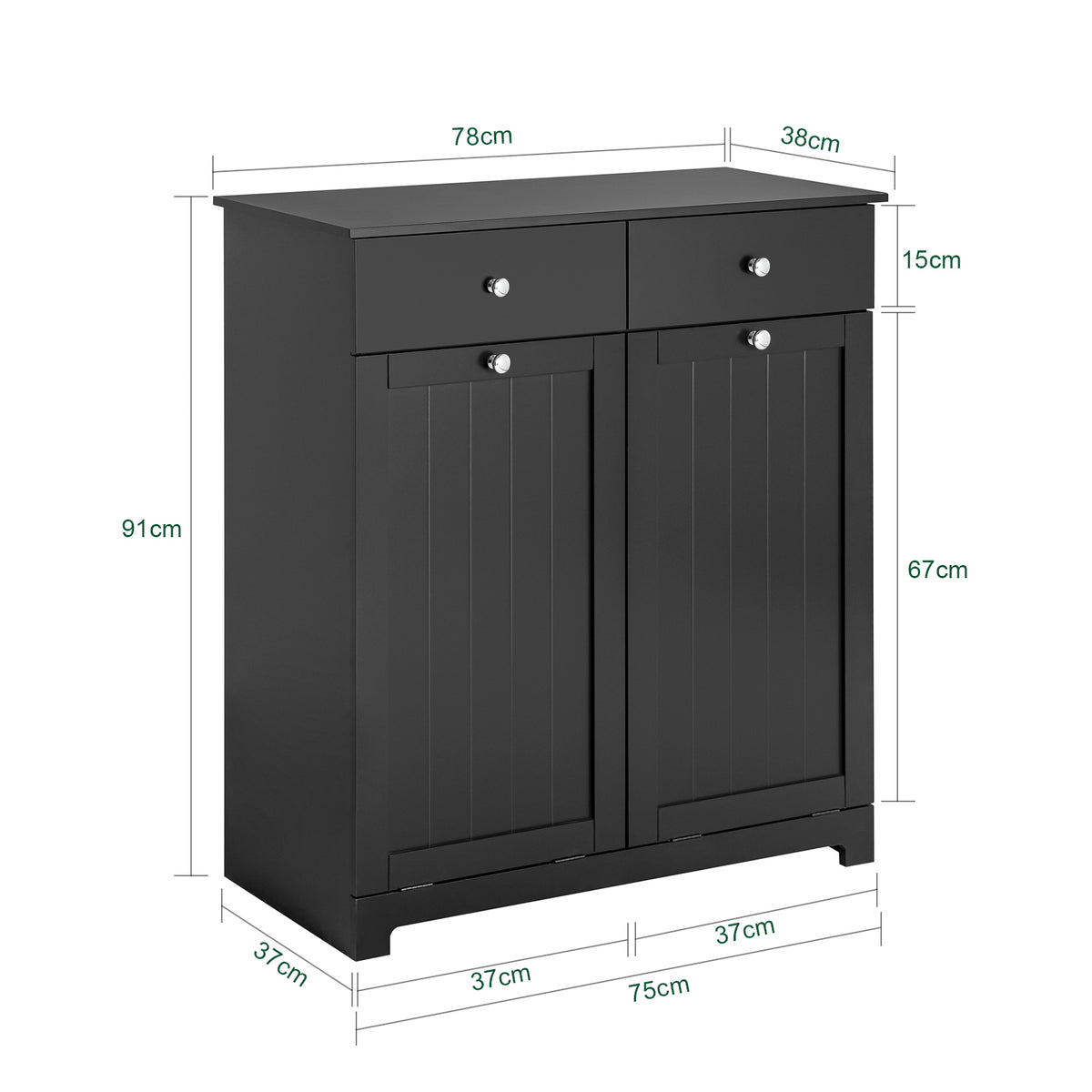 SoBuy BZR33-II-SCH, 2 Drawers 2 Doors Laundry Cabinet Laundry Chest with Laundry Baskets, Black, 78×38×90 cm