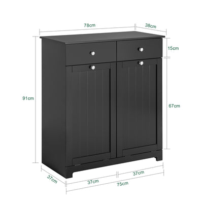 SoBuy BZR33-II-SCH, 2 Drawers 2 Doors Laundry Cabinet Laundry Chest with Laundry Baskets, Black, 78×38×90 cm