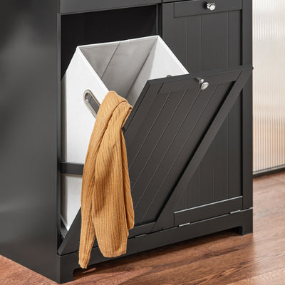 SoBuy BZR33-II-SCH, 2 Drawers 2 Doors Laundry Cabinet Laundry Chest with Laundry Baskets, Black, 78×38×90 cm