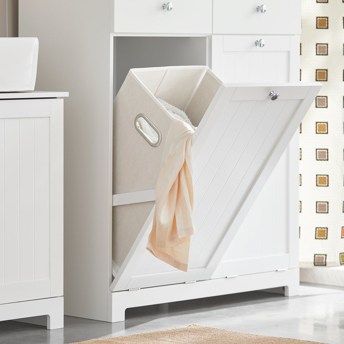 SoBuy BZR33-II-W, Bathroom Cabinet with Laundry Baskets - Bathroom Storage Unit with 2 Drawers and 2 Removable Baskets, Laundry Cabinet for Towel Storage in MDF, White, W78 x D38 x H90 cm
