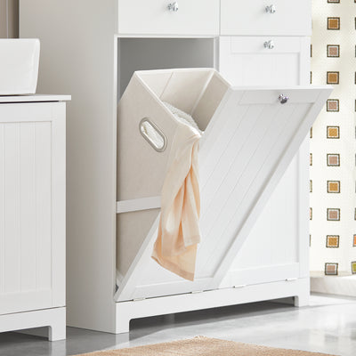 SoBuy BZR33-II-W, Bathroom Cabinet with Laundry Baskets - Bathroom Storage Unit with 2 Drawers and 2 Removable Baskets, Laundry Cabinet for Towel Storage in MDF, White, W78 x D38 x H90 cm
