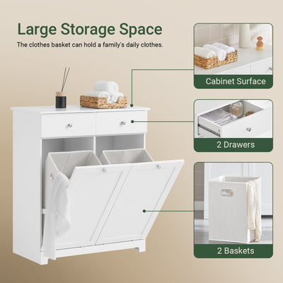 SoBuy BZR33-II-W, Bathroom Cabinet with Laundry Baskets - Bathroom Storage Unit with 2 Drawers and 2 Removable Baskets, Laundry Cabinet for Towel Storage in MDF, White, W78 x D38 x H90 cm