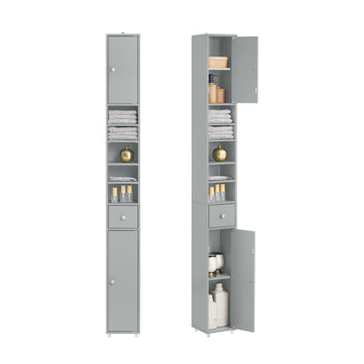SoBuy BZR34-HG, Tall Bathroom Cabinet 20cm, Cupboard Bathroom Storage Cabinet, Water-Resistant MDF with Adjustable Shelves, Light Grey, W20 x D20 x H180cm