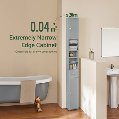 SoBuy BZR34-HG, Tall Bathroom Cabinet 20cm, Cupboard Bathroom Storage Cabinet, Water-Resistant MDF with Adjustable Shelves, Light Grey, W20 x D20 x H180cm