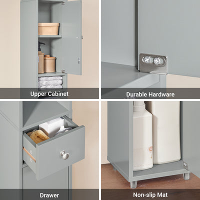 SoBuy BZR34-HG, Tall Bathroom Cabinet 20cm, Cupboard Bathroom Storage Cabinet, Water-Resistant MDF with Adjustable Shelves, Light Grey, W20 x D20 x H180cm