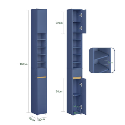 SoBuy BZR34-II-B dimensions diagram – W20×D20×H180cm slim tall bathroom cabinet dark blue 45kg load capacity