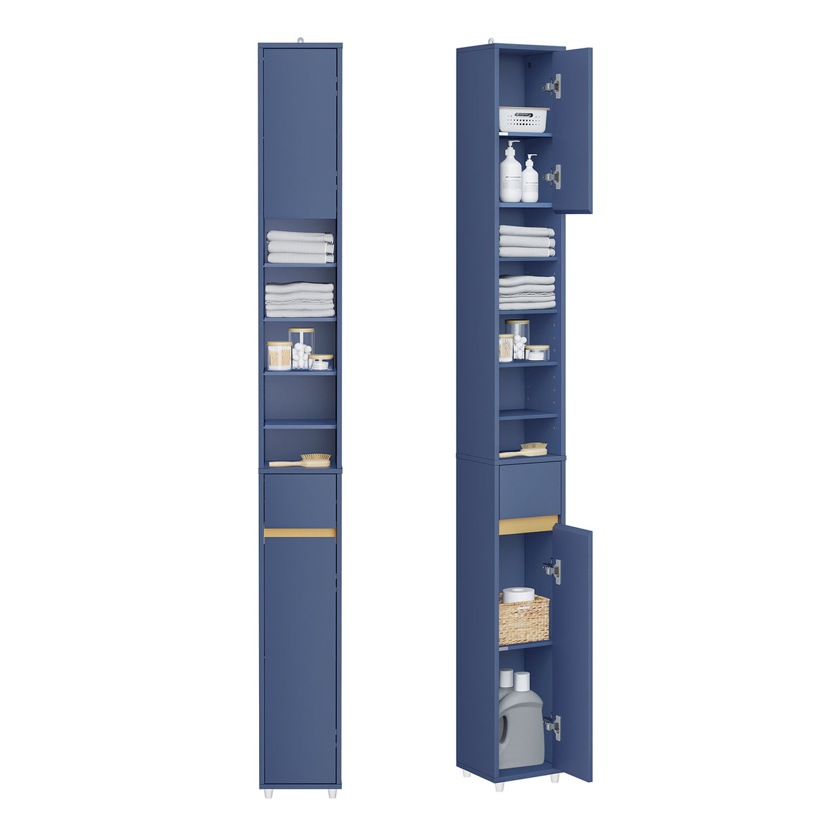 SoBuy BZR34-II-B slim 20cm tall bathroom cabinet freestanding dark blue – white background overview