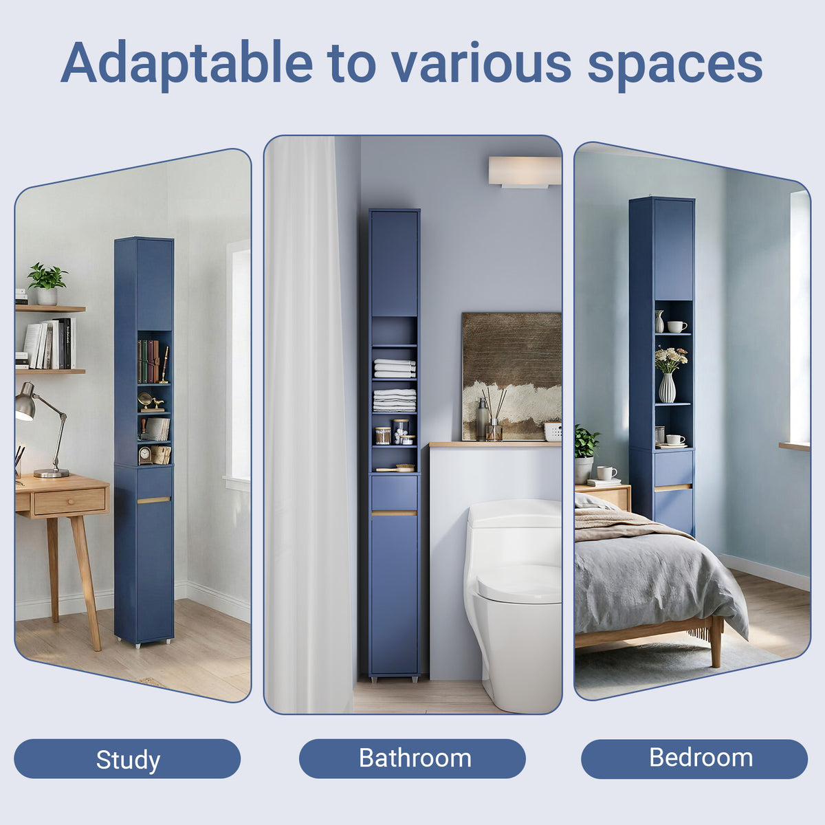 SoBuy BZR34-II-B slim freestanding bathroom cabinet 20cm wide 180cm tall – full feature overview dark blue