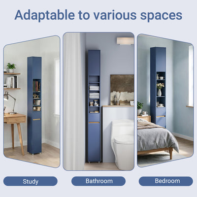 SoBuy BZR34-II-B slim freestanding bathroom cabinet 20cm wide 180cm tall – full feature overview dark blue