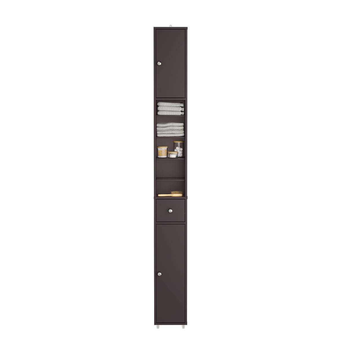 SoBuy BZR34-II-BR, Tall Bathroom Cabinet Solid Wood– Slim Bathroom Storage Unit Freestanding with Adjustable Shelves and Drawer Space-Saving Storage Cupboard 20x180x20cm, Brown, W20 x D20 x H180cm
