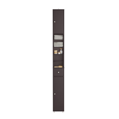 SoBuy BZR34-II-BR, Tall Bathroom Cabinet Solid Wood– Slim Bathroom Storage Unit Freestanding with Adjustable Shelves and Drawer Space-Saving Storage Cupboard 20x180x20cm, Brown, W20 x D20 x H180cm