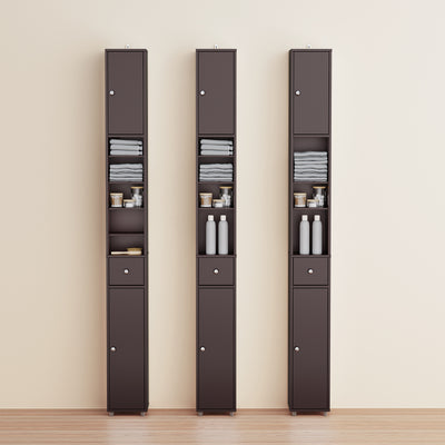 SoBuy BZR34-II-BR, Tall Bathroom Cabinet Solid Wood– Slim Bathroom Storage Unit Freestanding with Adjustable Shelves and Drawer Space-Saving Storage Cupboard 20x180x20cm, Brown, W20 x D20 x H180cm