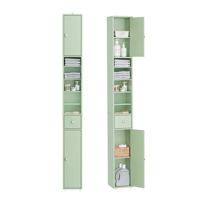 SoBuy BZR34-II-GR, Tall Bathroom Storage Cabinet - Freestanding Slim Bathroom Cabinet, Water-Resistant MDF with Adjustable Shelves and Drawer - Compact Bathroom Furniture, Light Green, 20x20x180cm