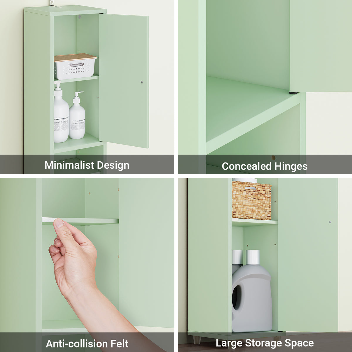 SoBuy BZR34-II-GR, Tall Bathroom Storage Cabinet - Freestanding Slim Bathroom Cabinet, Water-Resistant MDF with Adjustable Shelves and Drawer - Compact Bathroom Furniture, Light Green, 20x20x180cm