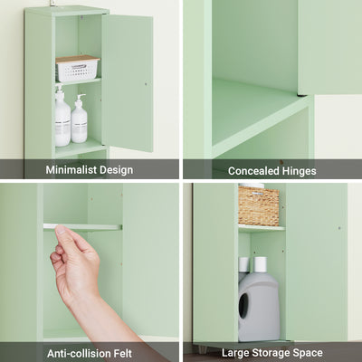 SoBuy BZR34-II-GR, Tall Bathroom Storage Cabinet - Freestanding Slim Bathroom Cabinet, Water-Resistant MDF with Adjustable Shelves and Drawer - Compact Bathroom Furniture, Light Green, 20x20x180cm