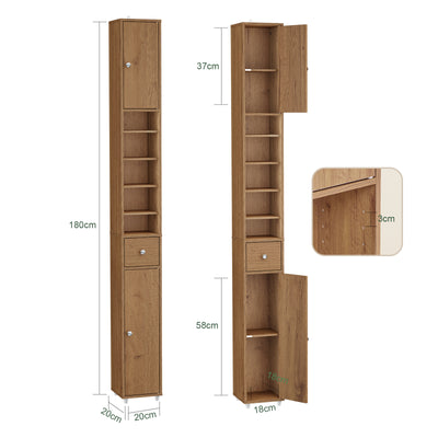 SoBuy BZR34-II-PF dimensions diagram – W20×D20×H180cm slim tall bathroom cabinet 45kg load capacity