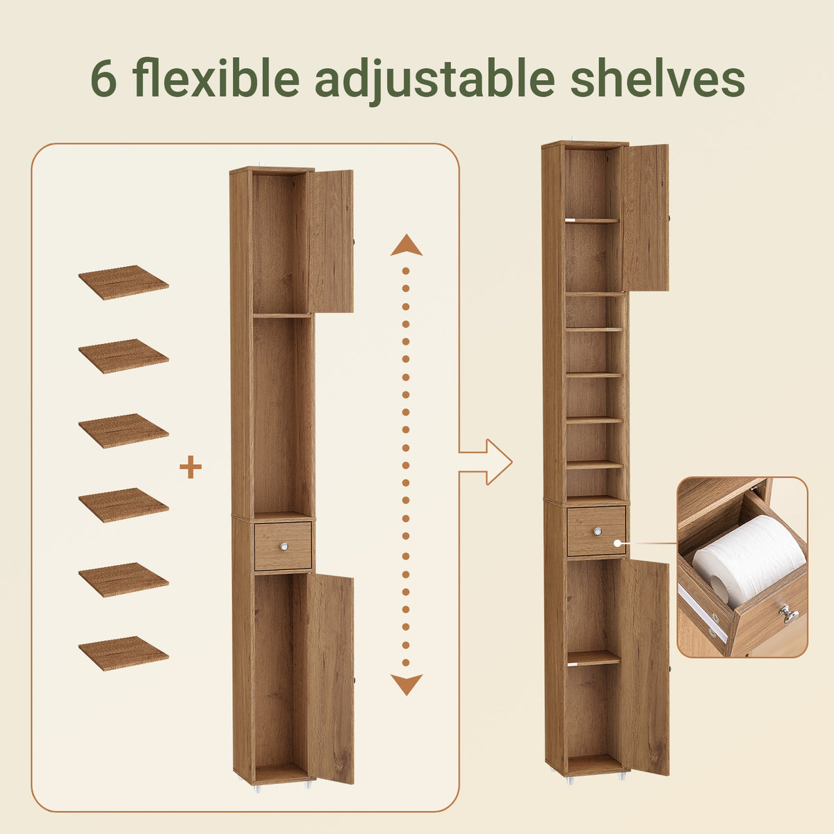 SoBuy BZR34-II-PF height-adjustable shelves and central drawer detail – customisable bathroom storage layout