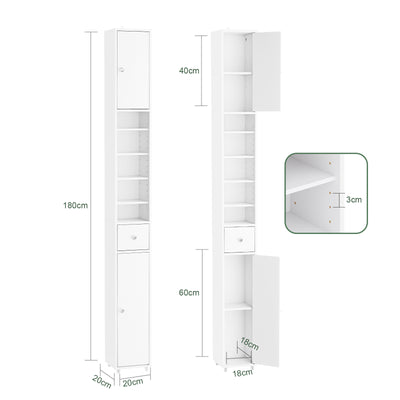 SoBuy BZR34-II-W slim bathroom cabinet dimensions diagram – W20×D20×H180cm 45kg load capacity