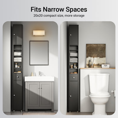 SoBuy BZR34-II-SCH Narrow Bathroom Cabinet – Tall Bathroom Cabinet Made of Wood with Adjustable Shelves – Water-Resistant Bathroom Cabinet, Space-Saving Bathroom Furniture, Black, 20x180x20cm