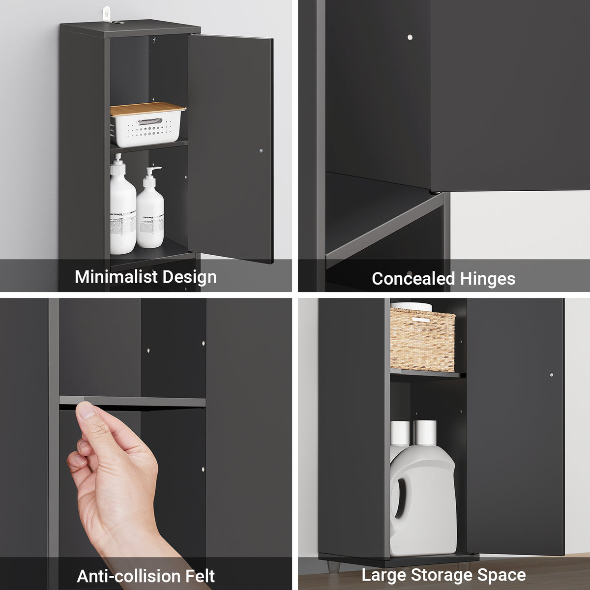 SoBuy BZR34-II-SCH Narrow Bathroom Cabinet – Tall Bathroom Cabinet Made of Wood with Adjustable Shelves – Water-Resistant Bathroom Cabinet, Space-Saving Bathroom Furniture, Black, 20x180x20cm