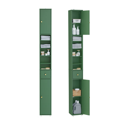SoBuy BZR34-II-SY slim tall bathroom cabinet dark green – freestanding narrow tallboy cupboard white background