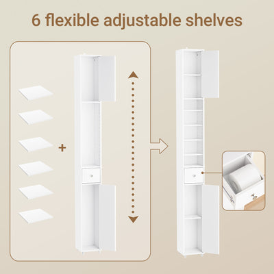 SoBuy BZR34-II-W tall bathroom cupboard – adjustable shelf detail showing height-customisable internal layout