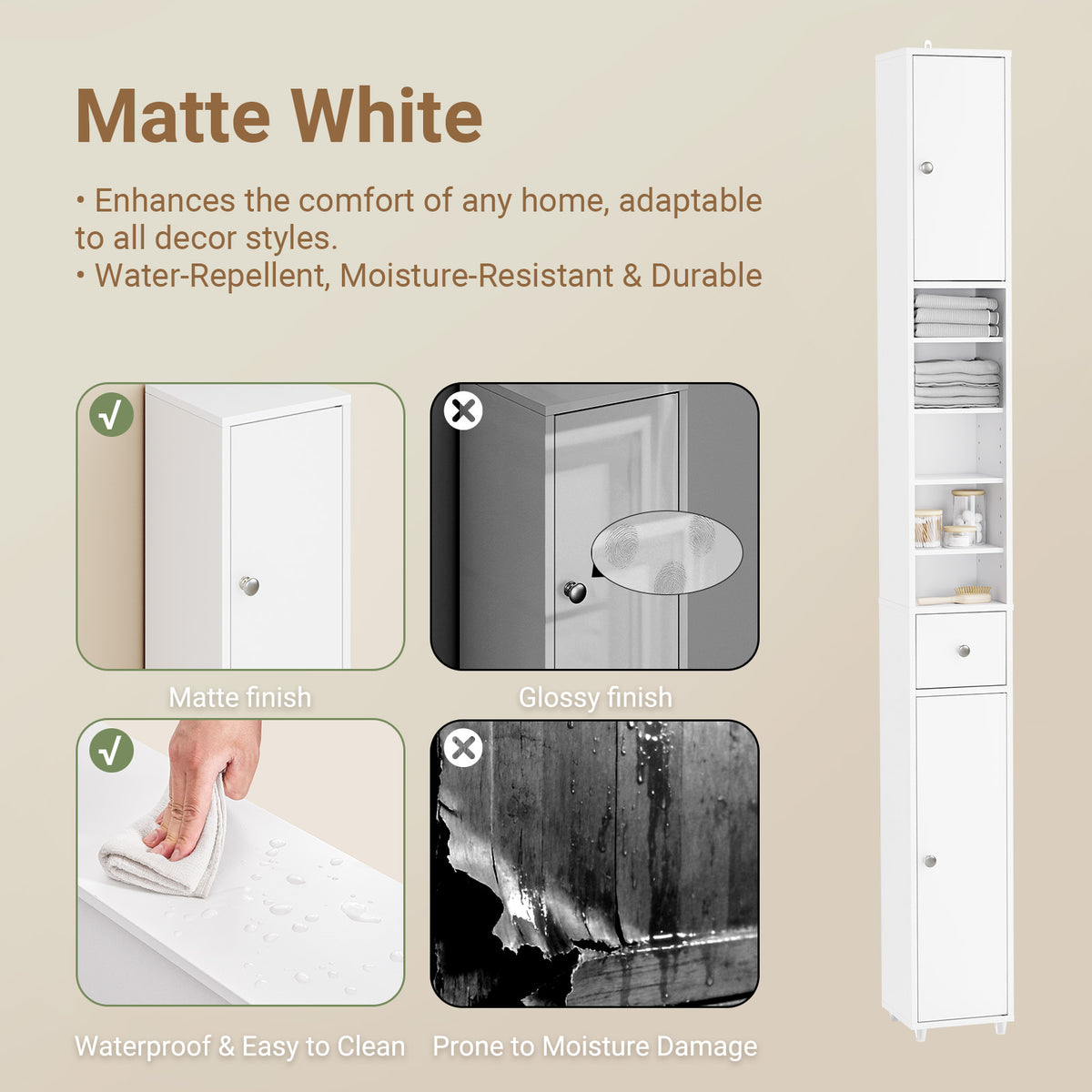 SoBuy BZR34-II-W freestanding bathroom cabinet – water-resistant foot pad detail for humid bathroom environments