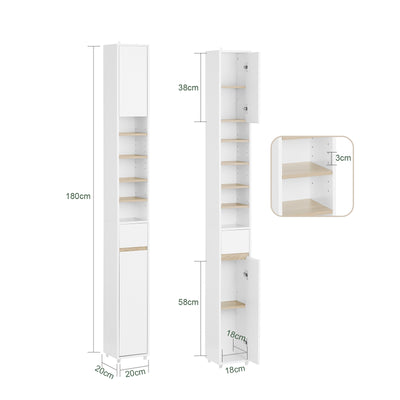 SoBuy BZR34-WN bathroom cabinet dimensions W20 D20 H180cm diagram
