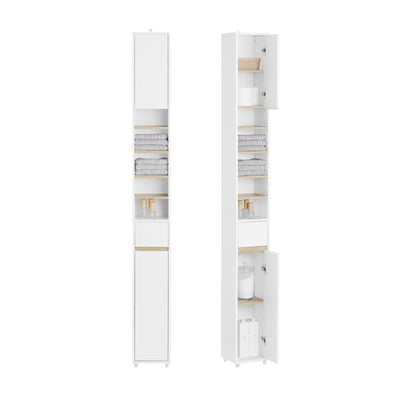 SoBuy BZR34-WN slim bathroom tallboy cabinet white background product shot