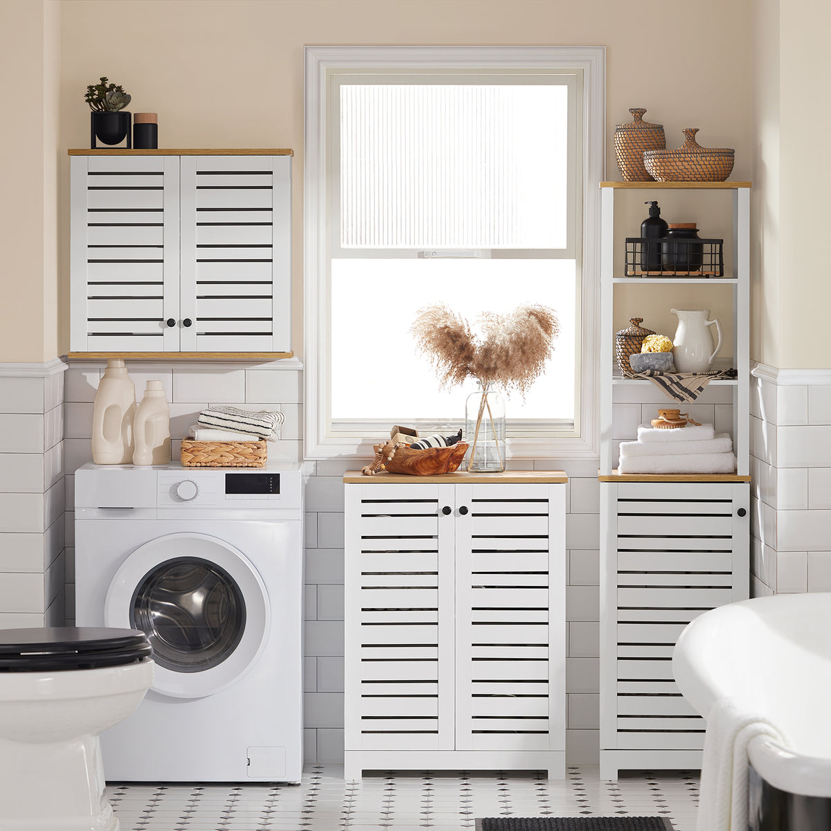 SoBuy BZR41-W, Bathroom Cabinet Bathroom Storage Cabinet Cupboard with 2 Doors, White