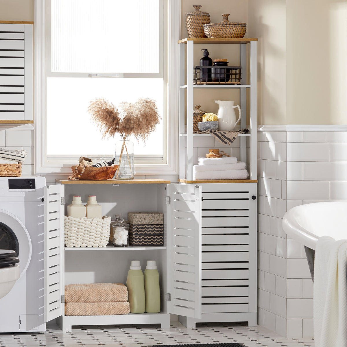 SoBuy BZR41-W, Bathroom Cabinet Bathroom Storage Cabinet Cupboard with 2 Doors, White