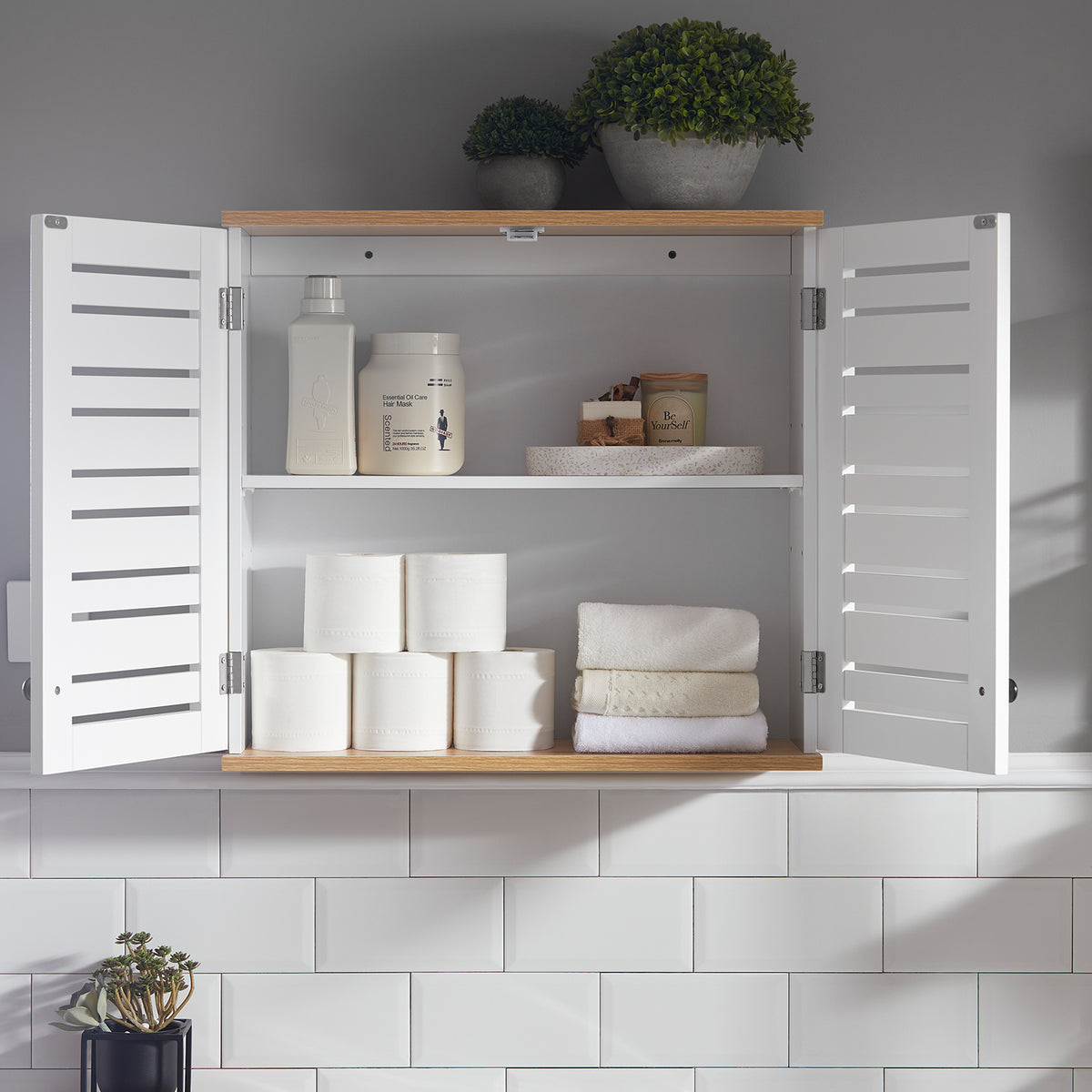 SoBuy BZR42-W, Bathroom Wall Cabinet Wall Mounted Storage Cabinet Cupboard with 2 Doors, White