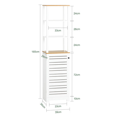 SoBuy BZR43-W, Tall Cabinet Bathroom Cabinet Storage Cabinet with 3 Shelves and 1 Door, White
