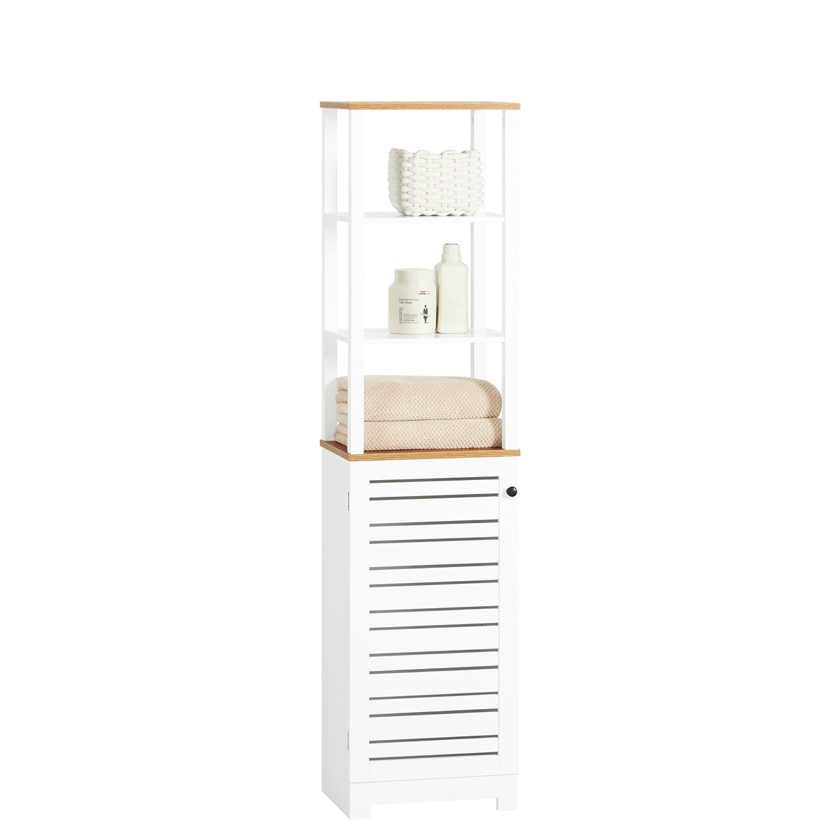 SoBuy BZR43-W, Tall Cabinet Bathroom Cabinet Storage Cabinet with 3 Shelves and 1 Door, White