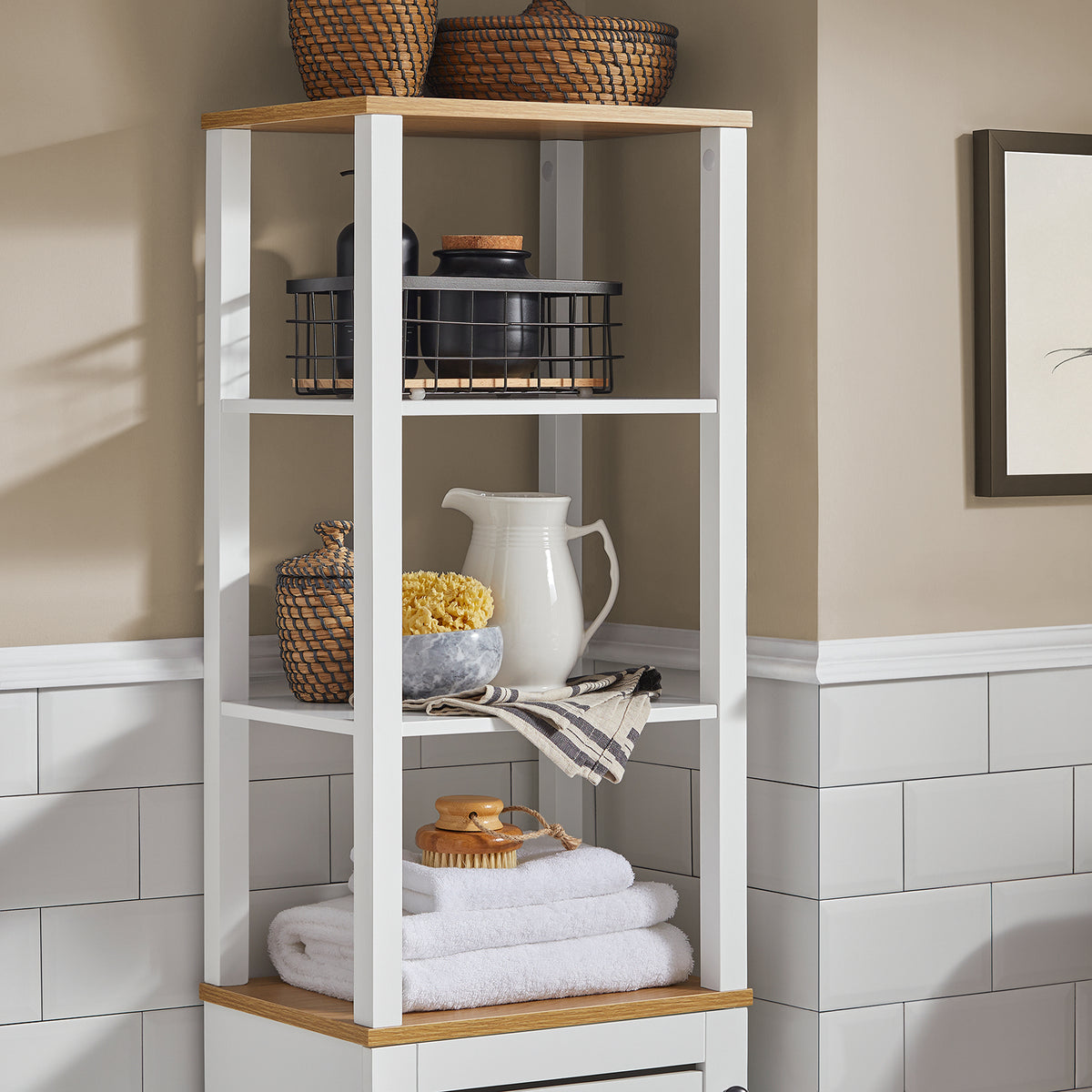 SoBuy BZR43-W, Tall Cabinet Bathroom Cabinet Storage Cabinet with 3 Shelves and 1 Door, White