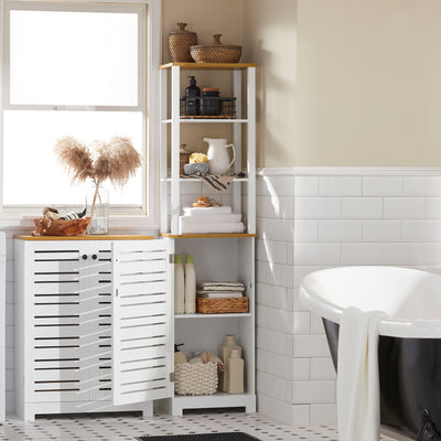 SoBuy BZR43-W, Tall Cabinet Bathroom Cabinet Storage Cabinet with 3 Shelves and 1 Door, White