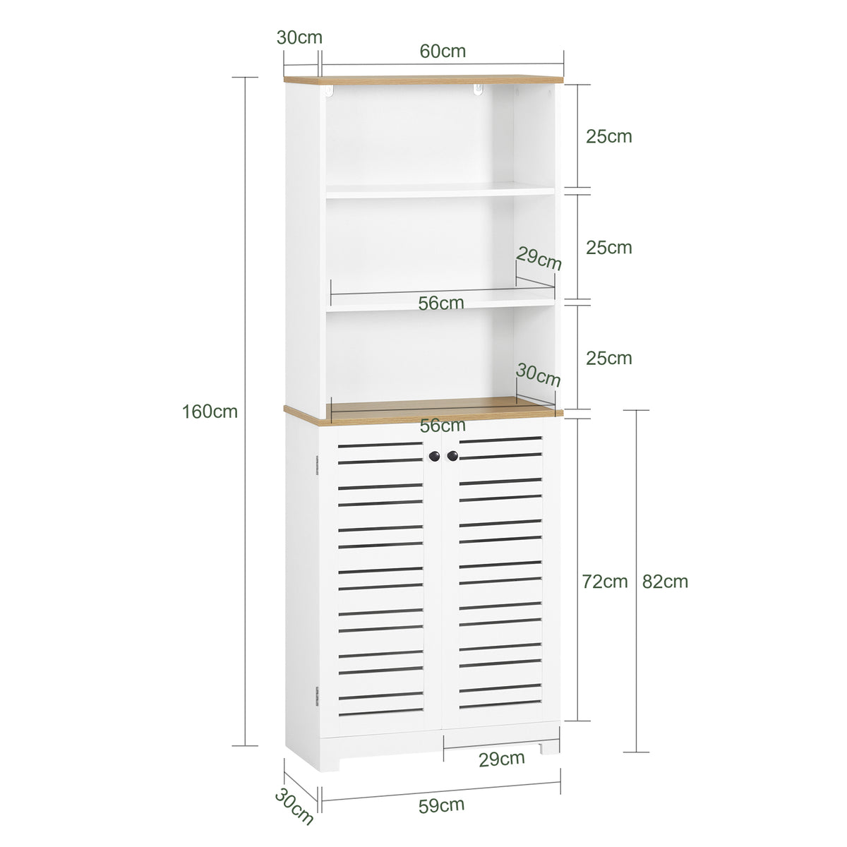 SoBuy BZR44-W,  Tall Cupboard Bathroom Storage Cabinet with 3 Shelves and 2 Doors, White
