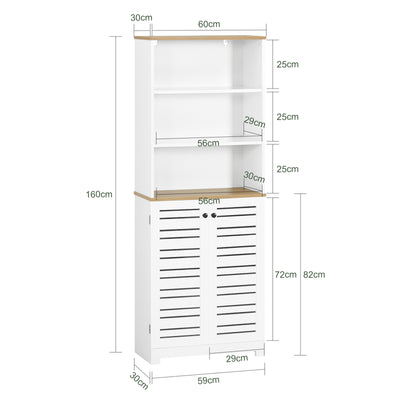 SoBuy BZR44-W,  Tall Cupboard Bathroom Storage Cabinet with 3 Shelves and 2 Doors, White