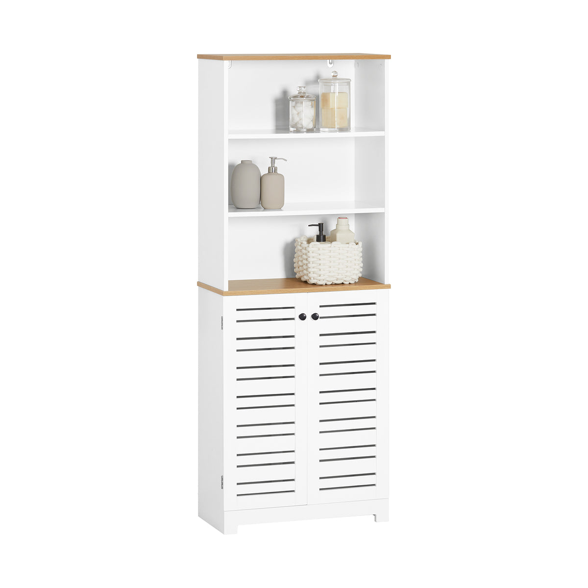 SoBuy BZR44-W,  Tall Cupboard Bathroom Storage Cabinet with 3 Shelves and 2 Doors, White