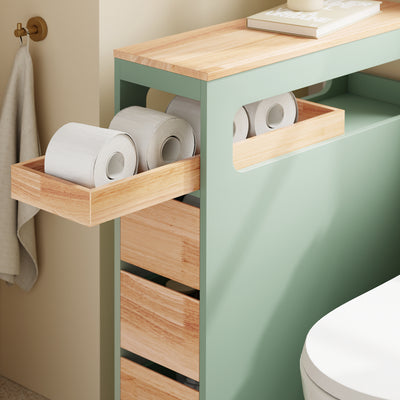 SoBuy BZR54-II-GR, Slim Bathroom Storage Cabinet with Wheels, 3 Drawers – Narrow Freestanding Bathroom Storage Unit in Wood, Green 65x24x82cm
