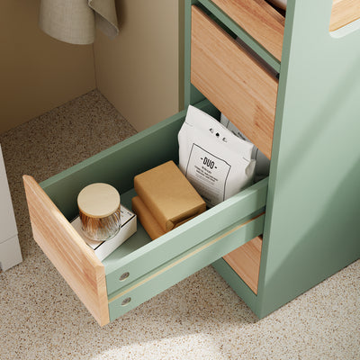 SoBuy BZR54-II-GR, Slim Bathroom Storage Cabinet with Wheels, 3 Drawers – Narrow Freestanding Bathroom Storage Unit in Wood, Green 65x24x82cm