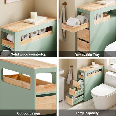 SoBuy BZR54-II-GR, Slim Bathroom Storage Cabinet with Wheels, 3 Drawers – Narrow Freestanding Bathroom Storage Unit in Wood, Green 65x24x82cm
